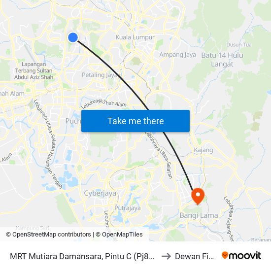 MRT Mutiara Damansara, Pintu C (Pj814) to Dewan Fizik map