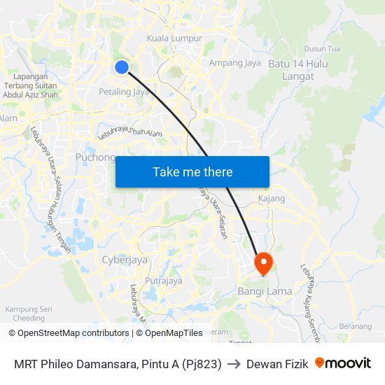 MRT Phileo Damansara, Pintu A (Pj823) to Dewan Fizik map