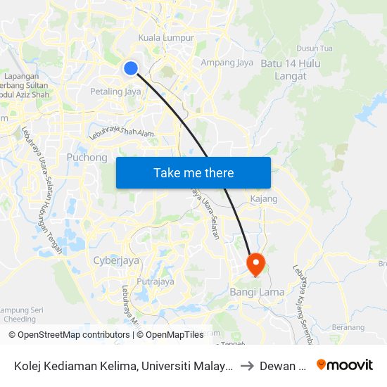 Kolej Kediaman Kelima, Universiti Malaya (Kl2343) to Dewan Fizik map