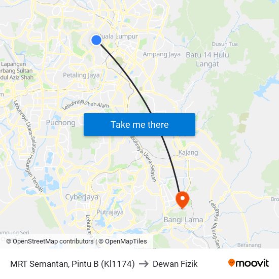 MRT Semantan, Pintu B (Kl1174) to Dewan Fizik map