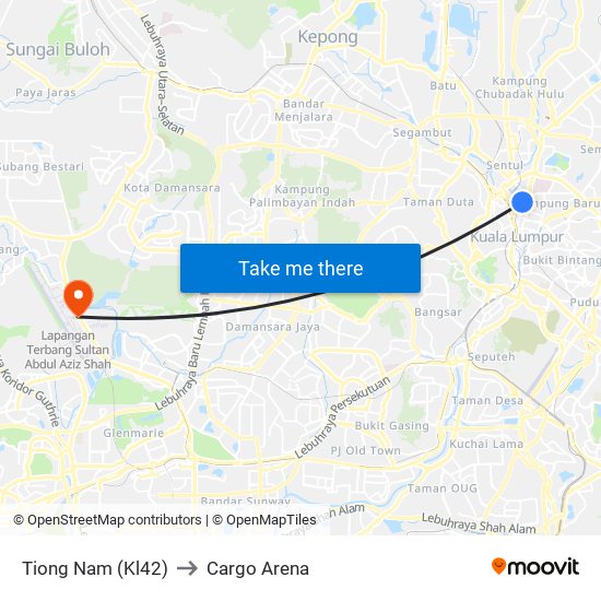 Tiong Nam (Kl42) to Cargo Arena map