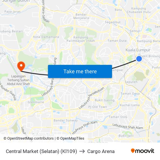 Central Market (Selatan) (Kl109) to Cargo Arena map