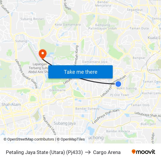 Petaling Jaya State (Utara) (Pj433) to Cargo Arena map