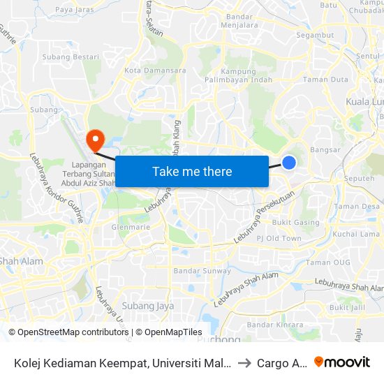 Kolej Kediaman Keempat, Universiti Malaya (Kl2348) to Cargo Arena map
