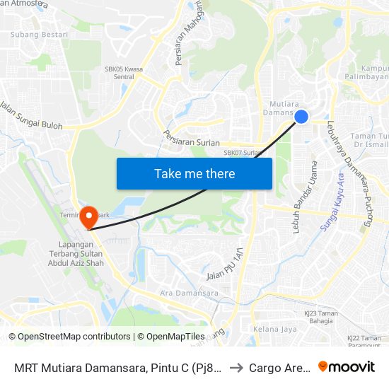 MRT Mutiara Damansara, Pintu C (Pj814) to Cargo Arena map