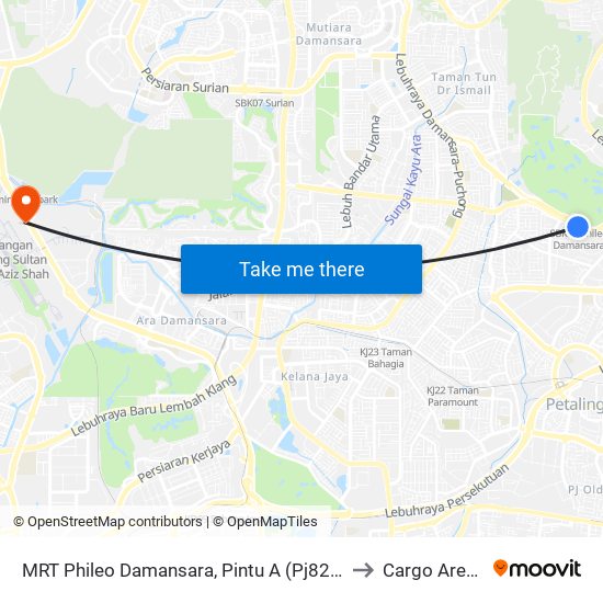 MRT Phileo Damansara, Pintu A (Pj823) to Cargo Arena map