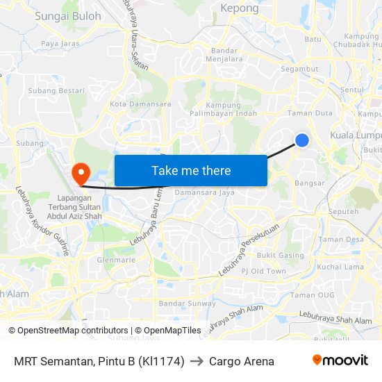 MRT Semantan, Pintu B (Kl1174) to Cargo Arena map