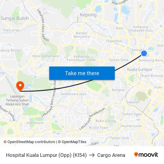 Hospital Kuala Lumpur (Opp) (Kl54) to Cargo Arena map