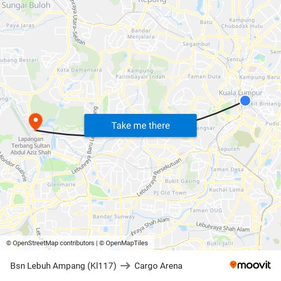Bsn Lebuh Ampang (Kl117) to Cargo Arena map