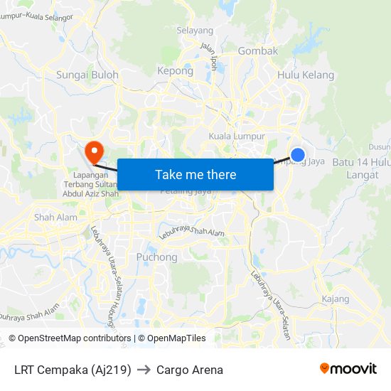 LRT Cempaka (Aj219) to Cargo Arena map