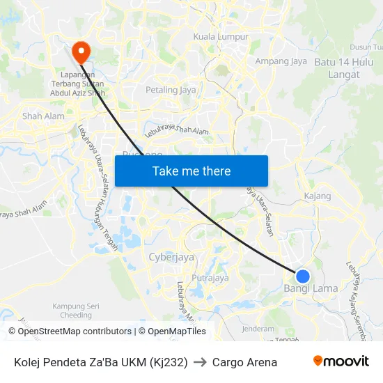 Kolej Pendeta Za'Ba UKM (Kj232) to Cargo Arena map
