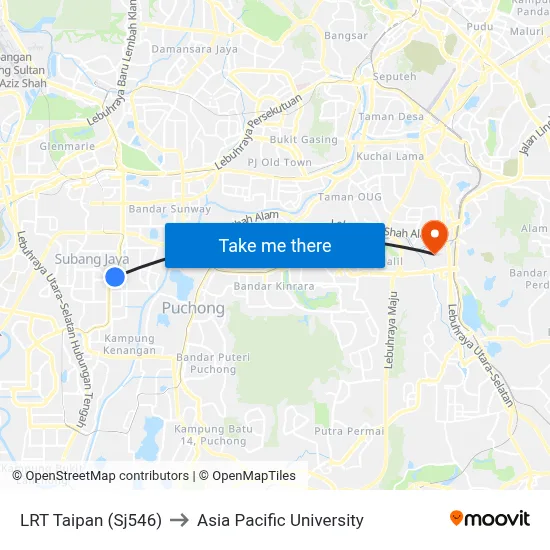 LRT Taipan (Sj546) to Asia Pacific University map
