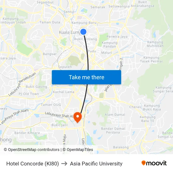 Hotel Concorde (Kl80) to Asia Pacific University map