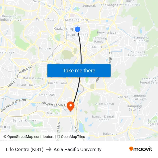 Life Centre (Kl81) to Asia Pacific University map
