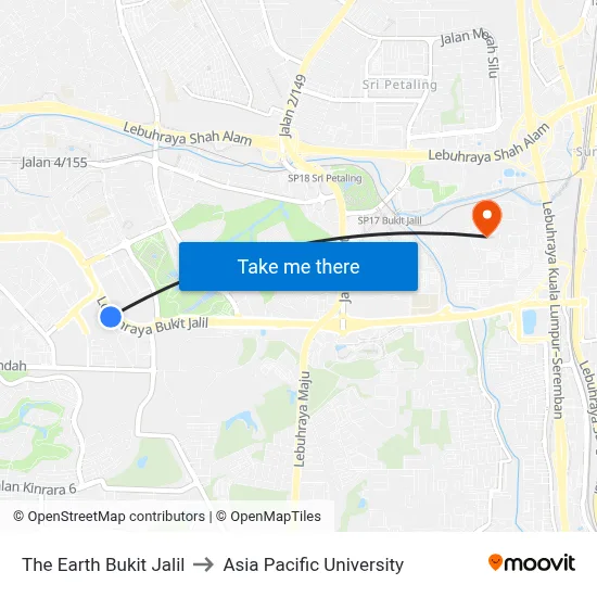 The Earth Bukit Jalil to Asia Pacific University map