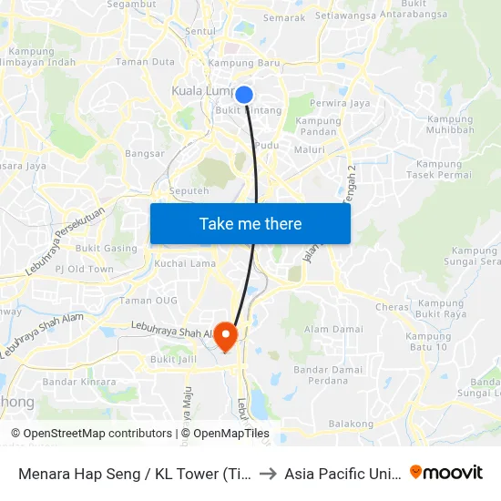 Menara Hap Seng / KL Tower (Timur) (Kl18) to Asia Pacific University map