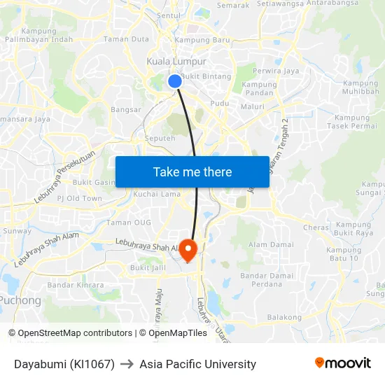 Dayabumi (Kl1067) to Asia Pacific University map