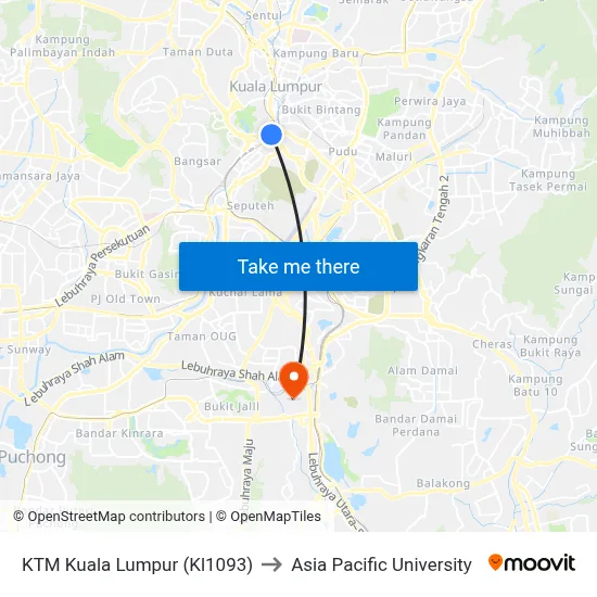 KTM Kuala Lumpur (Kl1093) to Asia Pacific University map