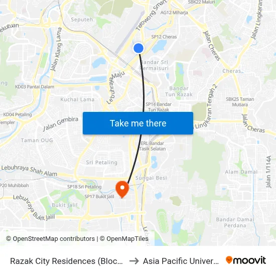 Razak City Residences (Block A) to Asia Pacific University map