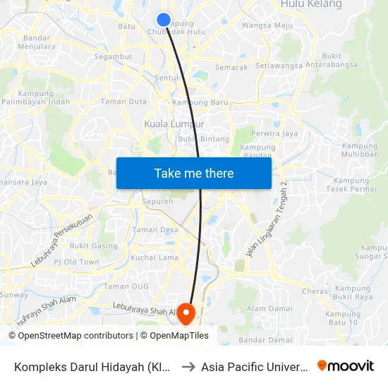 Kompleks Darul Hidayah (Kl618) to Asia Pacific University map