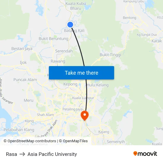 Rasa to Asia Pacific University map
