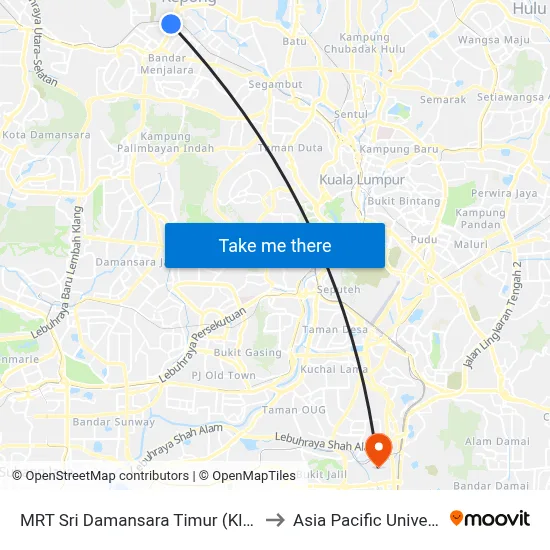 MRT Sri Damansara Timur (Kl1758) to Asia Pacific University map