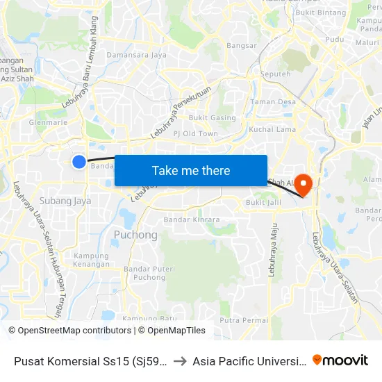 Pusat Komersial Ss15 (Sj593) to Asia Pacific University map