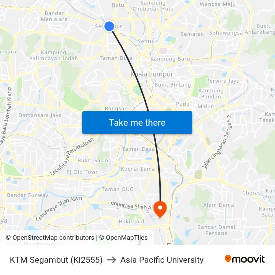 KTM Segambut (Kl2555) to Asia Pacific University map