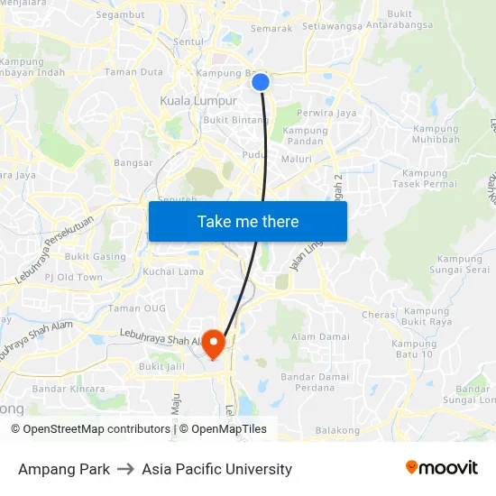 Ampang Park to Asia Pacific University map