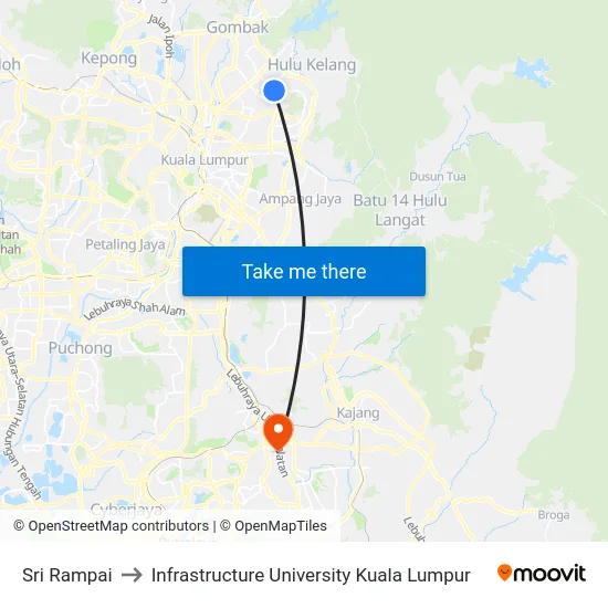 Sri Rampai to Infrastructure University Kuala Lumpur map