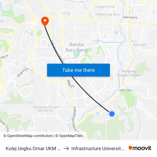 Kolej Ungku Omar UKM (Barat) (Kj228) to Infrastructure University Kuala Lumpur map