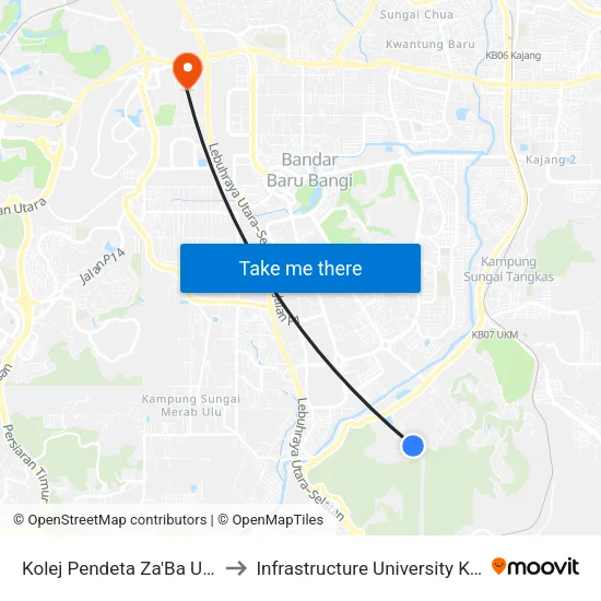 Kolej Pendeta Za'Ba UKM (Kj232) to Infrastructure University Kuala Lumpur map