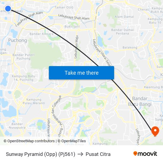 Sunway Pyramid (Opp) (Pj561) to Pusat Citra map