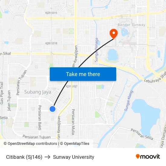 Citibank (Sj146) to Sunway University map