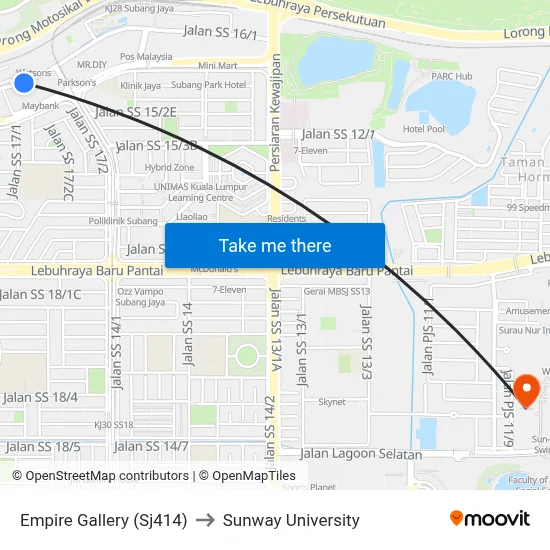 Empire Gallery (Sj414) to Sunway University map
