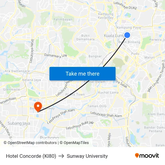 Hotel Concorde (Kl80) to Sunway University map