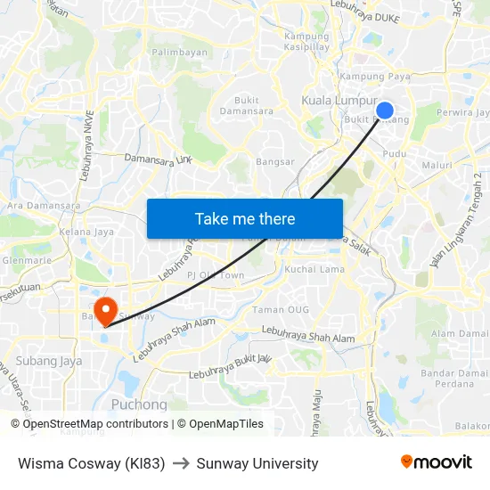 Wisma Cosway (Kl83) to Sunway University map