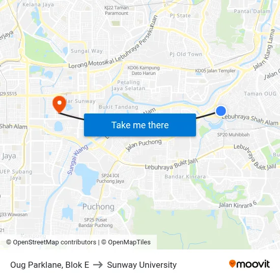 Oug Parklane, Blok E to Sunway University map