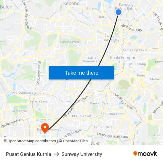 Pusat Genius Kurnia to Sunway University map