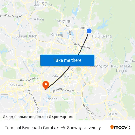 Terminal Bersepadu Gombak to Sunway University map
