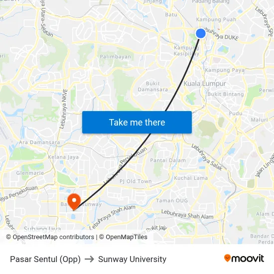 Pasar Sentul (Opp) to Sunway University map