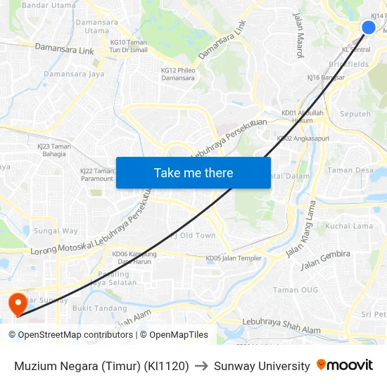 Muzium Negara (Timur) (Kl1120) to Sunway University map
