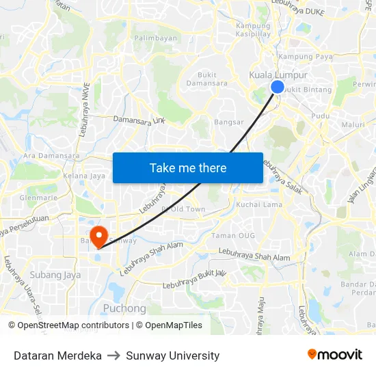 Dataran Merdeka to Sunway University map