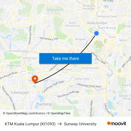 KTM Kuala Lumpur (Kl1093) to Sunway University map