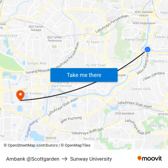 Ambank @Scottgarden to Sunway University map