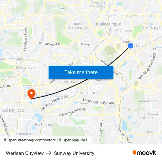 Warisan Cityview to Sunway University map