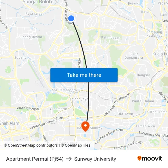 Apartment Permai (Pj54) to Sunway University map