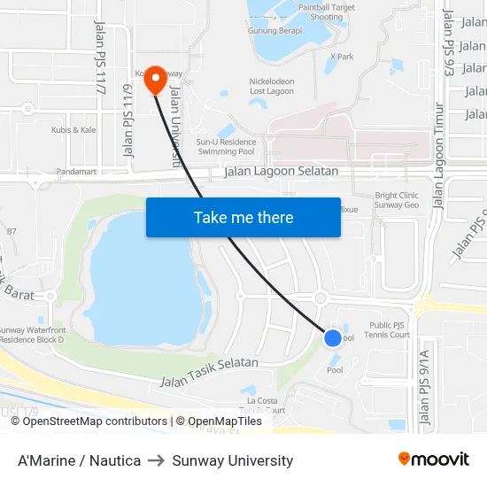 A'Marine / Nautica to Sunway University map