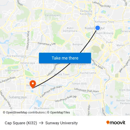 Cap Square (Kl32) to Sunway University map