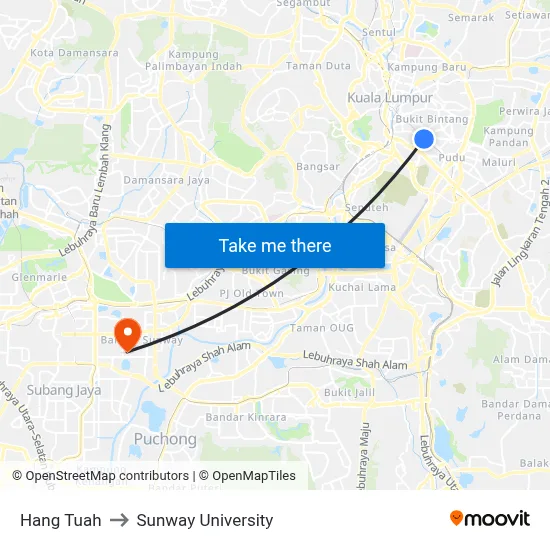Hang Tuah to Sunway University map